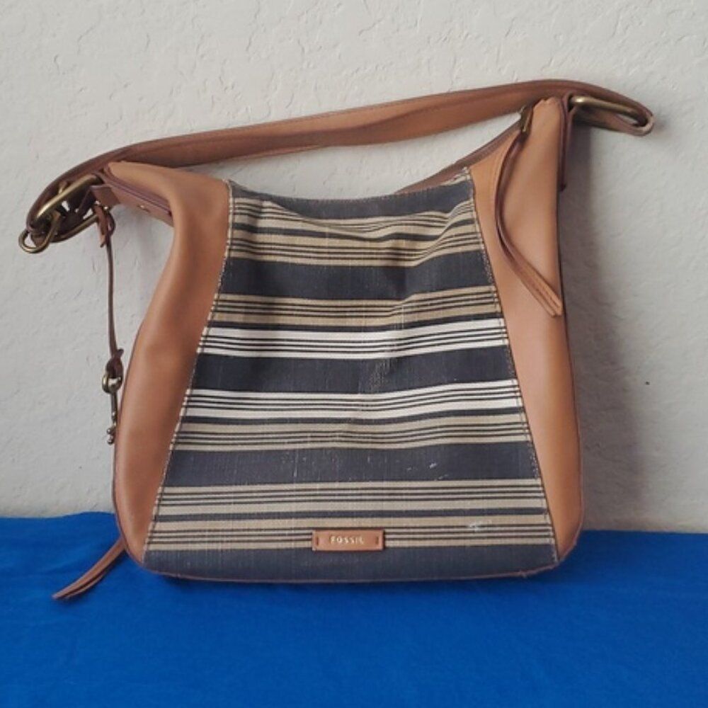 Fossil Talia Striped Canvas & Leather Shoulder Bag